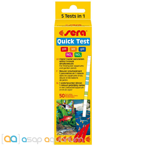 Sera Quick Test 50 Freshwater 5 in 1 Test Strips pH kH gH NO3 NO2 - www.ASAP-Aquarium.com