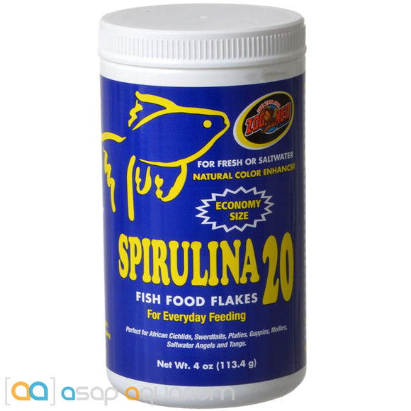 Zoo Med Spirulina 20 Fish Food Flakes 4 oz. - www.ASAP-Aquarium.com