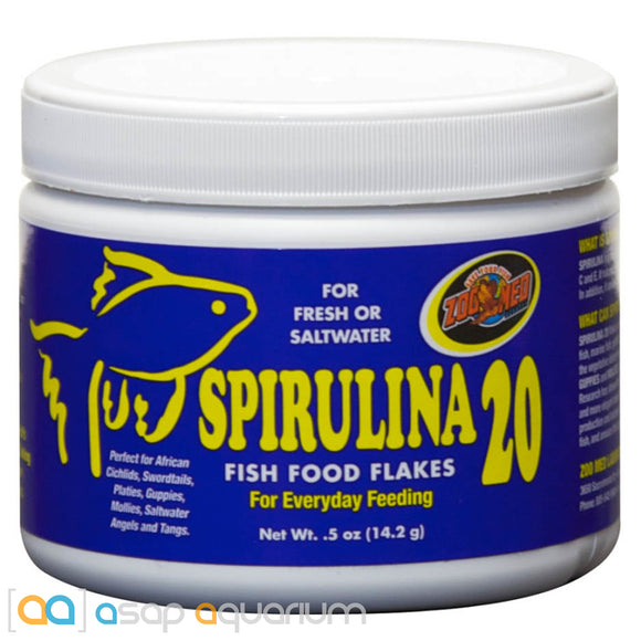Zoo Med Spirulina 20 Fish Food Flakes 0.5 oz Jar - www.ASAP-Aquarium.com